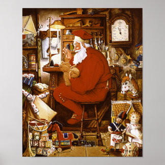 Póster Tarjeta de taller Vintage Santa in