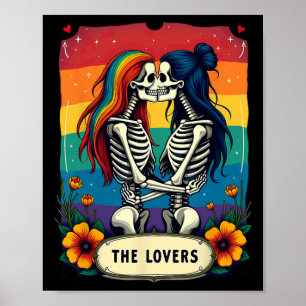 Póster Tarjeta de Tarot Amantes Esqueletos Lesbianos Besá