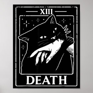 Póster Tarjeta de tarot de gato negro vintage muerte humo