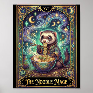 Póster Tarjeta de Tarot de Hurón Comiendo Ramen Japonesa