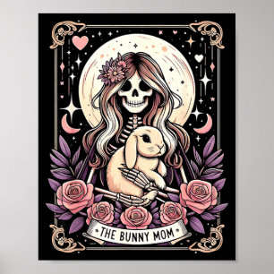 Póster Tarjeta de tarot de mamá conejito lindo esqueleto