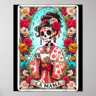 Póster Tarjeta de tarot divertida la mama esqueleto mexic