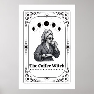 Póster Tarjeta de Tarot Editable de Bruja Amante del Café