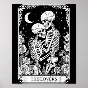 Póster Tarjeta de Tarot Los Amantes Esqueleto Goth Hallow