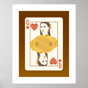 Póster Tarjeta de tribunal de póquer, Reina de corazones,