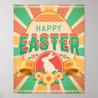 Póster Tarjeta de vacaciones Retro Easter Egg Hunt