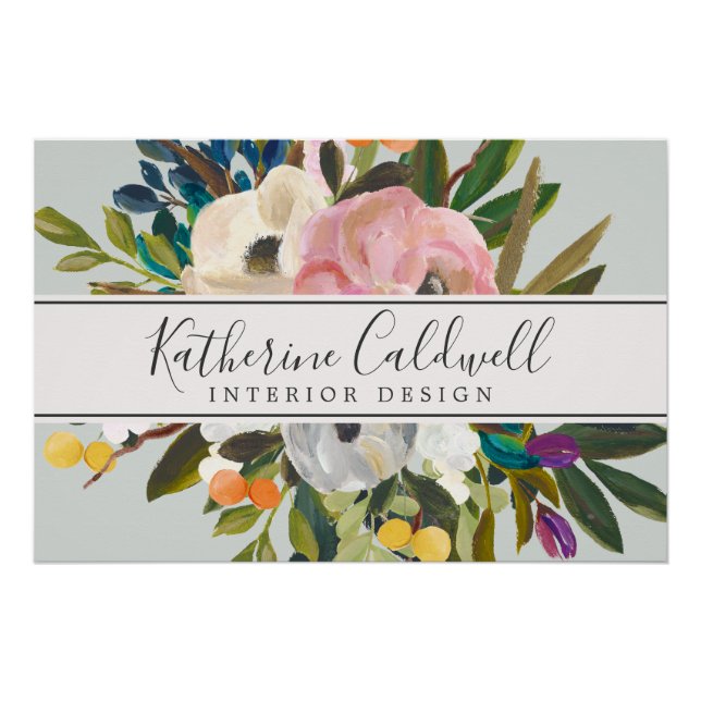 Póster Tarjeta de visita floral pintada (Anverso)