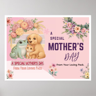 Póster Tarjeta del Día de la Madre de Rana Perro Gato Lin