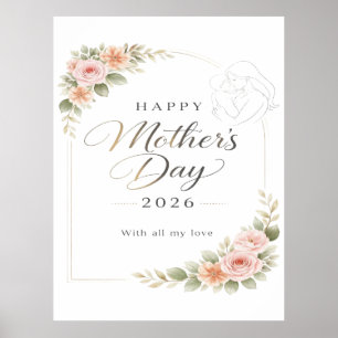 Póster Tarjeta del Día de la Madre — Marco Floral "Feliz