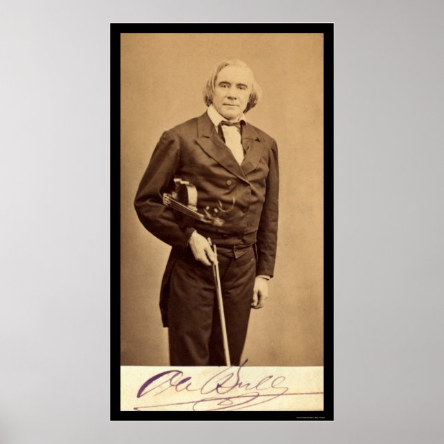 Póster Tarjeta firmada de Violin Virtuoso, Ole Bull 1864 (Frente)