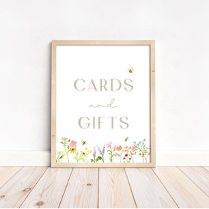 Póster Tarjeta Floral de Bumblebee y Rótulo de Regalos
