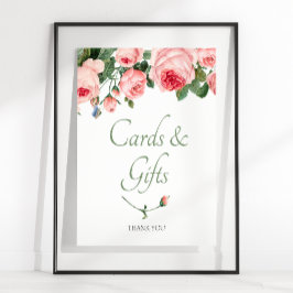 Póster Tarjeta Floral rosa rosa rubor y Rótulo de regalos