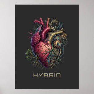 Póster Tarjeta madre de corazón híbrido anatómico Circuit