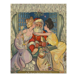 Póster Tarjeta navideña virgen de Santa Kissing