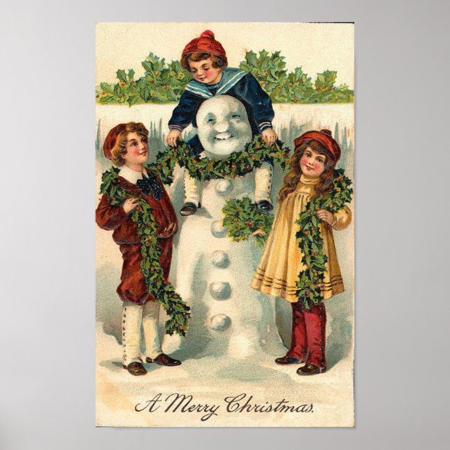 Póster Tarjeta para niños y hombres de nieve (Frente)