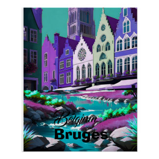 Póster Tarjeta Postal de Brujas Minimal Bélgica Tarjeta P