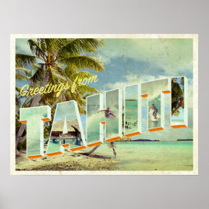 Póster Tarjeta postal de foto antigua de Tahití