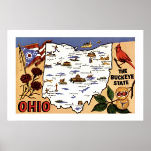 Póster Tarjeta postal de Ohio Buckeye State 20x30