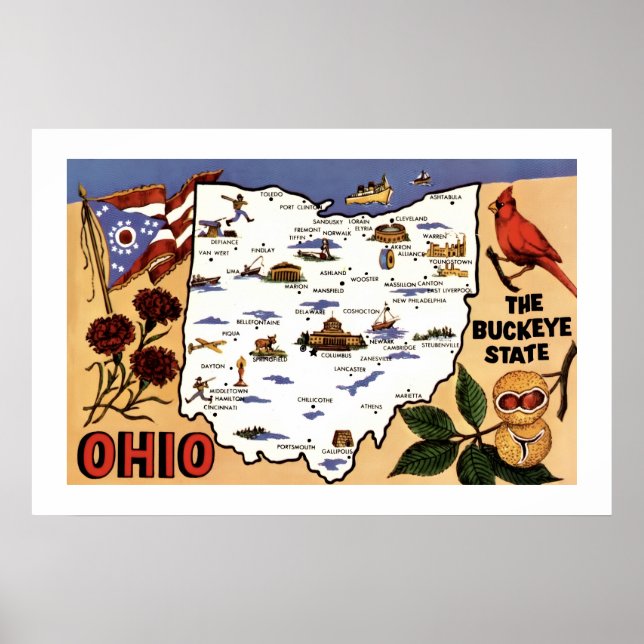 Póster Tarjeta postal de Ohio Buckeye State 20x30 (Frente)