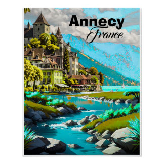 Póster Tarjeta postal de viaje a Annecy Francia, Tarjeta 