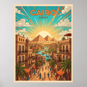 Póster Tarjeta postal de viaje antigua de El Cairo, Egipt