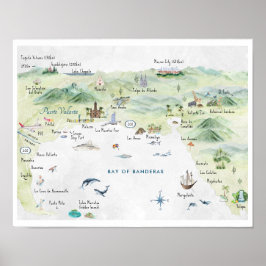 Póster Tarjeta postal de viaje con acuarela | Puerto Vall
