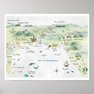 Póster Tarjeta postal de viaje con acuarela   Puerto Vall