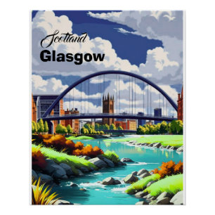 Póster Tarjeta postal de viaje de Glasgow, arte de viaje 