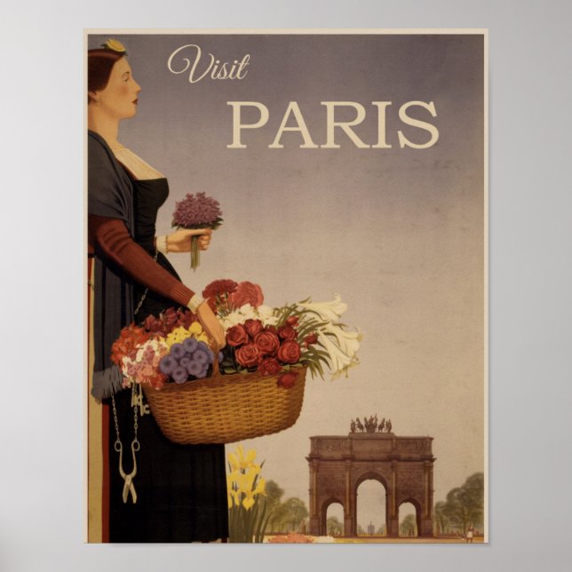 Póster Tarjeta postal de viaje de París de época (Frente)