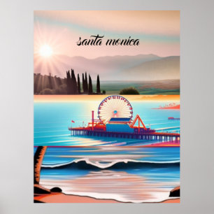 Póster Tarjeta postal de viaje de Santa Mónica California