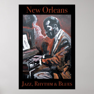Póster Tarjeta postal del pianista de jazz de Nueva Orlea