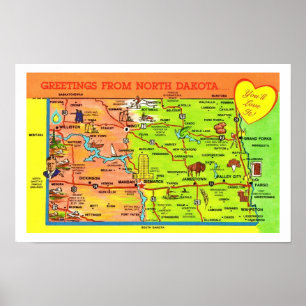Póster Tarjeta postal vintage de Dakota del Norte para im