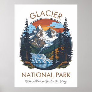 Póster Tarjeta postal vintage del parque nacional Glaciar