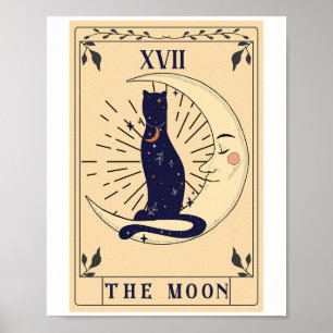 Póster Tarjeta Tarot Crescent Moon And Cat Graphic