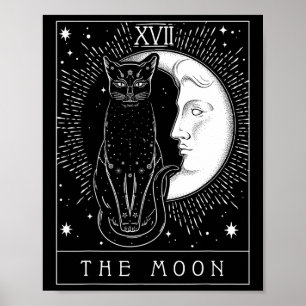 Póster Tarjeta Tarot Crescent Moon And Cat Graphic