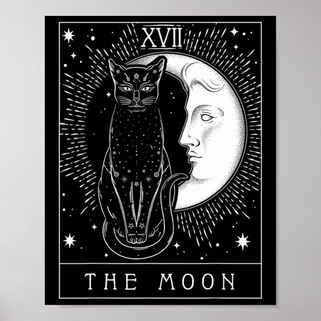 Póster Tarjeta Tarot Crescent Moon And Cat Graphic (Frente)