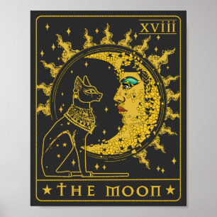 Póster Tarjeta Tarot Crescent Moon Cleopatra Y Sphynx Cat