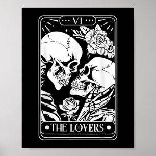 Póster Tarjeta Tarot Los Amantes Del Gótico De Esqueleto