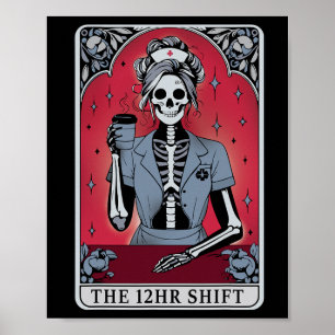 Póster Tarjeta Tarot Skeleton de Halloween Turno de 12 ho