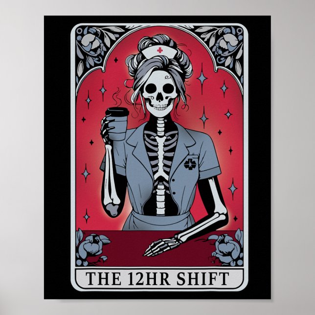 Póster Tarjeta Tarot Skeleton de Halloween Turno de 12 ho (Frente)