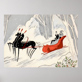 Póster Tarjeta Vintage Art Déco de Paseo en Trineo en Nav