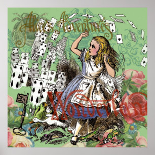 Póster tarjetas alice conejo de sombrerero de wonderland