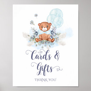 Póster Tarjetas Baby Shower Bear Bear Balloon Boy