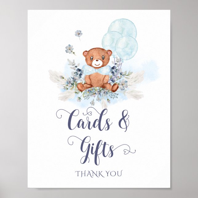 Póster Tarjetas Baby Shower Bear Bear Balloon Boy (Frente)
