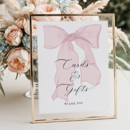 Póster Tarjetas Baby Shower Chica de Bow rosa y regalos