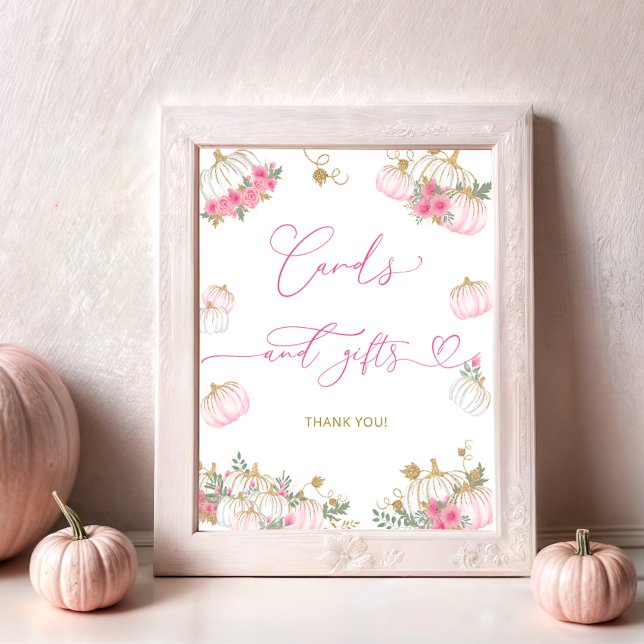 Póster Tarjetas Baby Shower con flores de calabaza rosa (Subido por el creador)