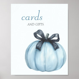 Póster Tarjetas Baby Shower de calabaza azul y regalos