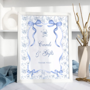Póster Tarjetas Baby Shower de oso azul y regalo