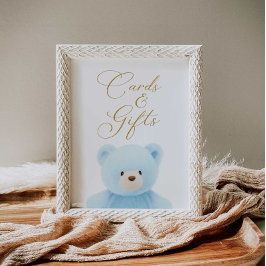 Póster Tarjetas Baby Shower de oso azul y regalos