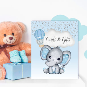 Póster Tarjetas Baby Shower Elephant Blue Balloon